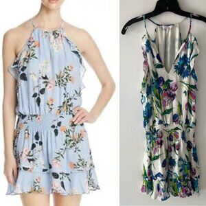 Parker White Floral Print Silk Blend Halter Ruffle Mini Dress - 37171